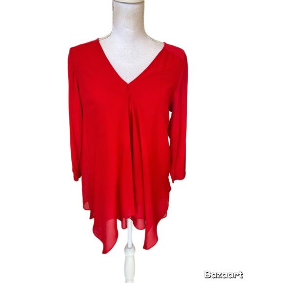 Kate & Mallory Tunic Layered Detail Red 3/4 Sleeve Size Medium - Picture 1 of 8